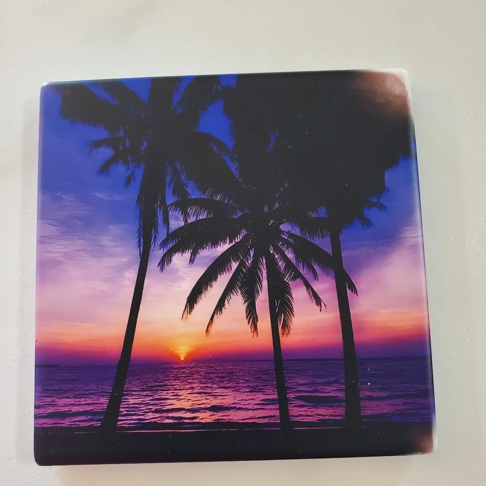 Sunset Palm Trees 2 Pack Sandstone Coasters